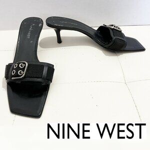 Nine West Black Slide Sandals | Mules w/Buckle Embellish | Square Toe | Size 10M